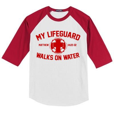 My Lifeguard Walks On Water Jesus Saves Kids Colorblock Raglan Jersey