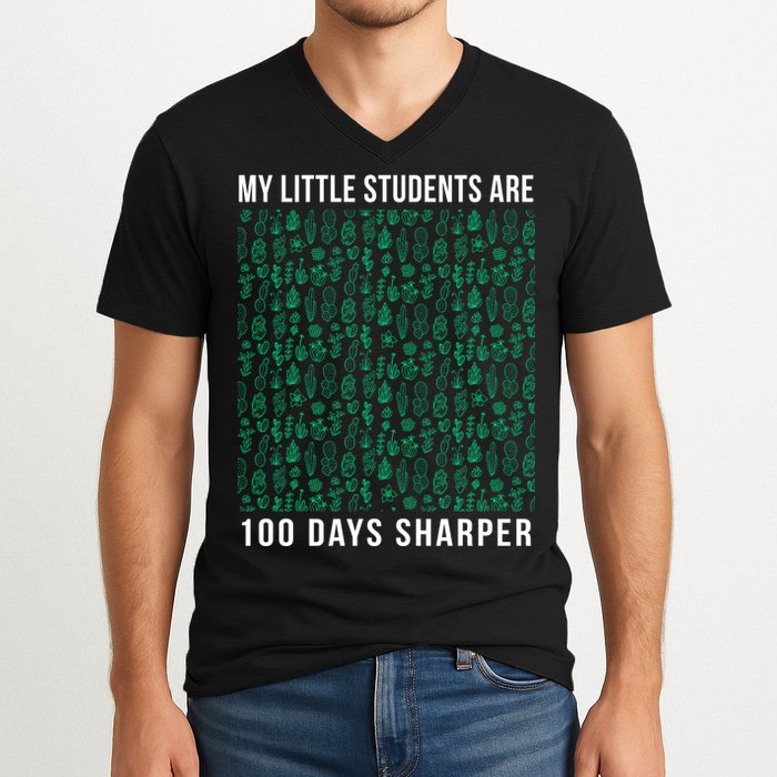 My Little Students Are 100 Days Sharper V-Neck T-Shirt