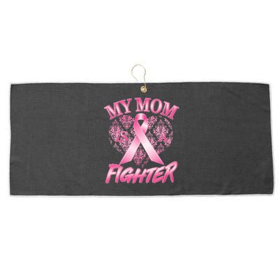 My Mom Is A Fighter Breast Cancer Awareness Large Microfiber Waffle Golf Towel