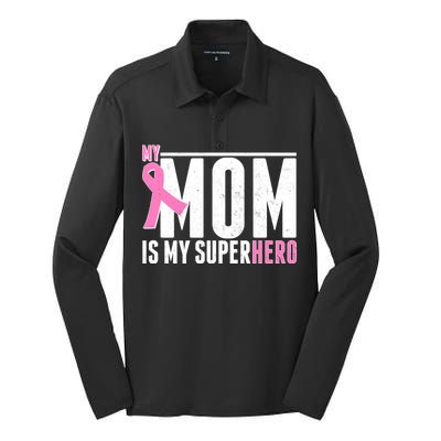 My Mom Is My Superhero Breast Cancer Silk Touch Performance Long Sleeve Polo