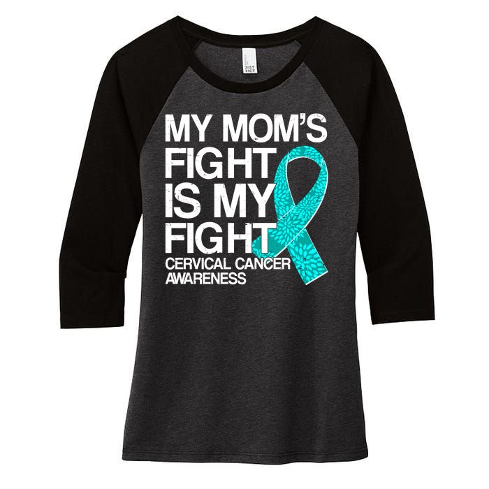 My Mom's Fight is My Fight Cervical Cancer Awareness Women's Tri-Blend 3/4-Sleeve Raglan Shirt