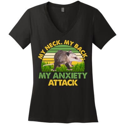 My Neck My Back My Anxiety Attack Vintage Opossum Women's V-Neck T-Shirt