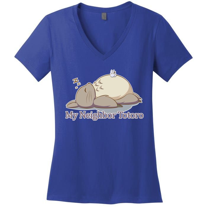 My Neighbor Totoro Sleepign Women's V-Neck T-Shirt