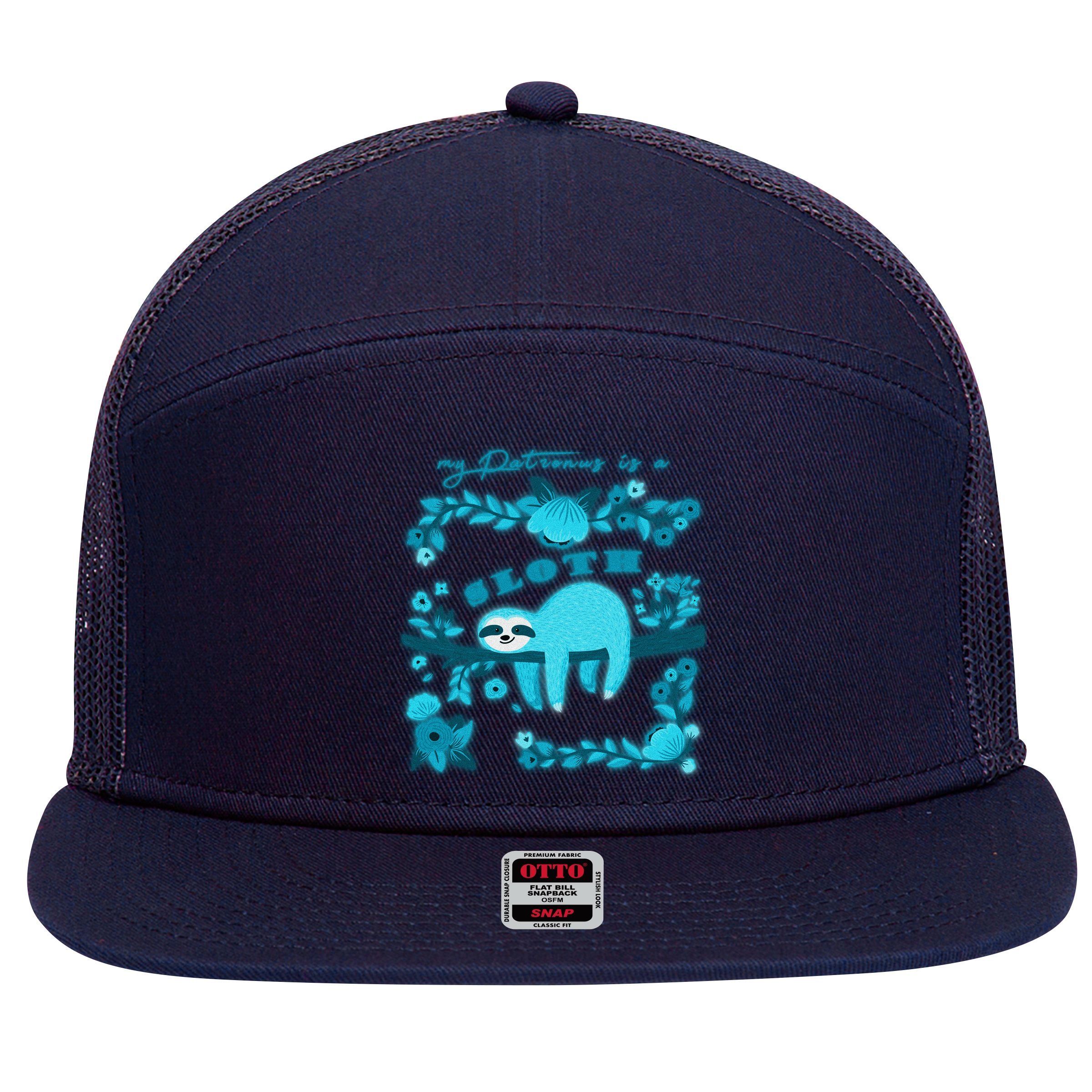 My Patronsus Is A Sloth Funny 7 Panel Mesh Trucker Snapback Hat