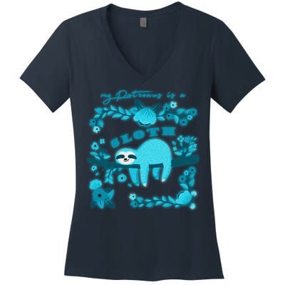 My Patronsus Is A Sloth Funny Women's V-Neck T-Shirt