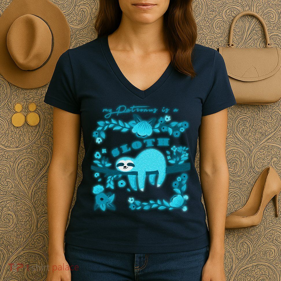 My Patronsus Is A Sloth Funny Women's V-Neck T-Shirt