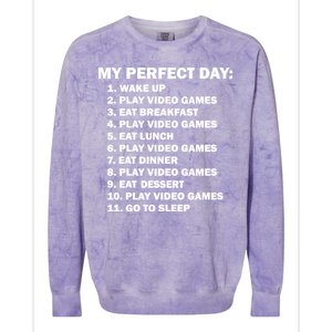 My Perfect Day Sleep Eat Play Video Games Colorblast Crewneck Sweatshirt