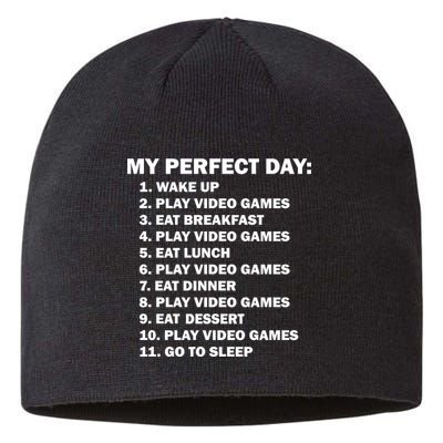 My Perfect Day Sleep Eat Play Video Games Sustainable Beanie