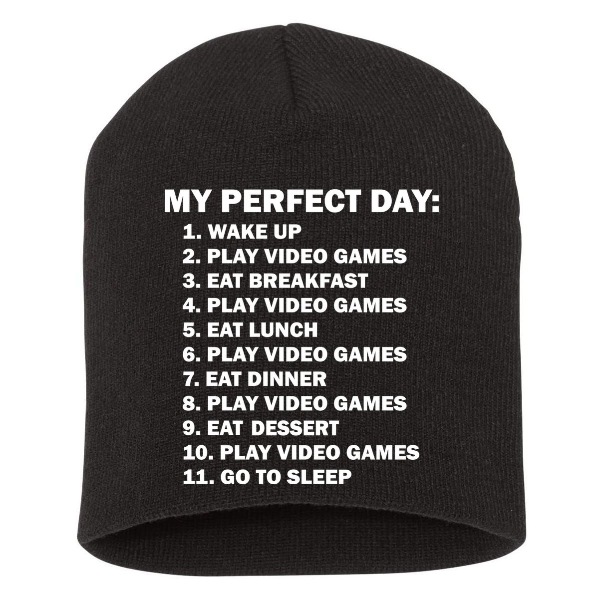 My Perfect Day Sleep Eat Play Video Games Short Acrylic Beanie