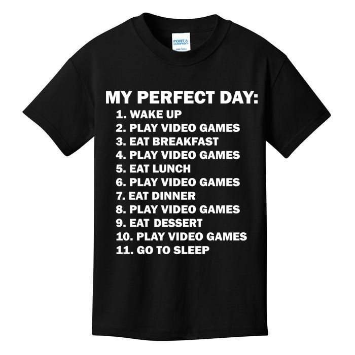My Perfect Day Sleep Eat Play Video Games Kids T-Shirt