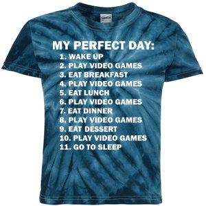 My Perfect Day Sleep Eat Play Video Games Kids Tie-Dye T-Shirt