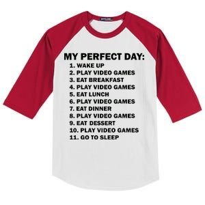 My Perfect Day Sleep Eat Play Video Games Kids Colorblock Raglan Jersey