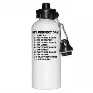 My Perfect Day Sleep Eat Play Video Games Aluminum Water Bottle