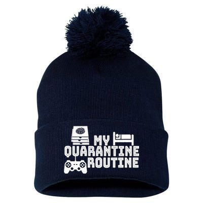 My Quarantine Routine Pom Pom 12in Knit Beanie