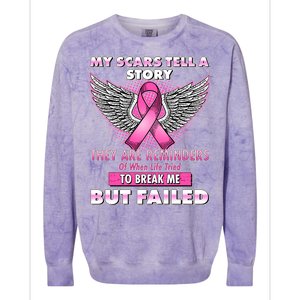 My Scars Tell A Story Breast Cancer Awareness Colorblast Crewneck Sweatshirt