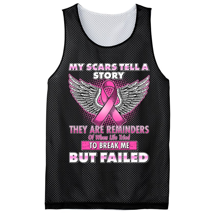 My Scars Tell A Story Breast Cancer Awareness Mesh Reversible Basketball Jersey Tank