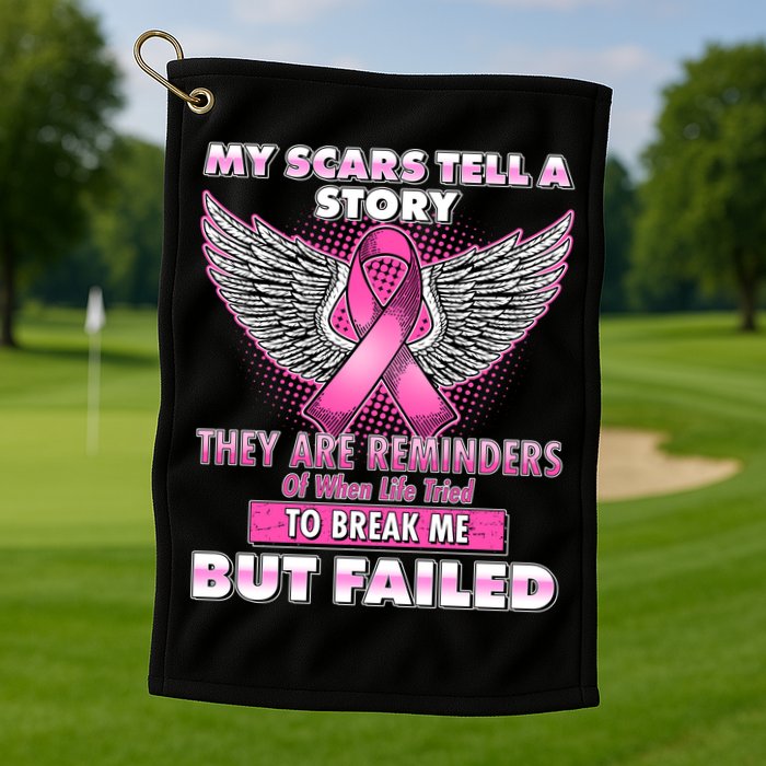 My Scars Tell A Story Breast Cancer Awareness Golf Towel
