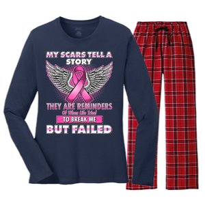 My Scars Tell A Story Breast Cancer Awareness Women's Long Sleeve Flannel Pajama Set 