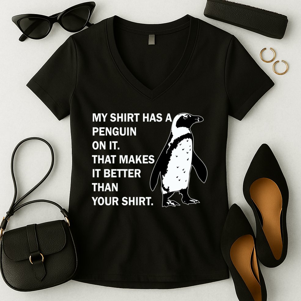 My Shirt Has A Penguin On It Women's V-Neck T-Shirt