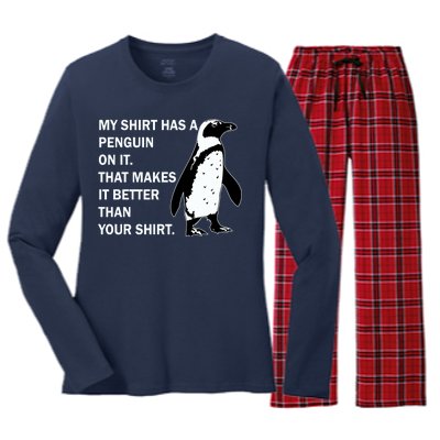 My Shirt Has A Penguin On It Women's Long Sleeve Flannel Pajama Set 