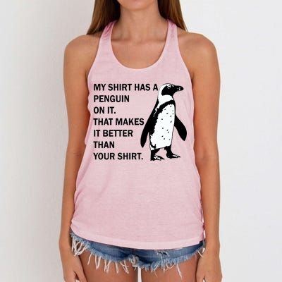 My Shirt Has A Penguin On It Women's Knotted Racerback Tank