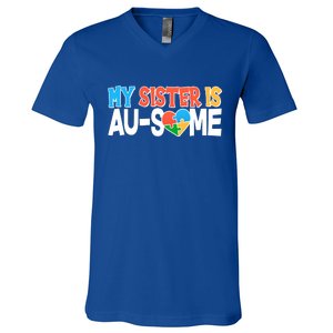 My Sister Is AU-SOME Autism Awareness V-Neck T-Shirt