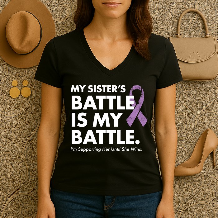 My Sisters Battle Is My Battle Lupus Women's V-Neck T-Shirt
