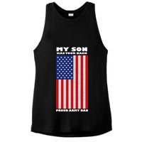 My Son Has Your Back Proud Army Dad Ladies PosiCharge Tri-Blend Wicking Tank