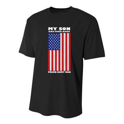 My Son Has Your Back Proud Army Dad Youth Performance Sprint T-Shirt