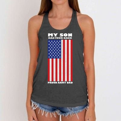 My Son Has Your Back Proud Army Dad Women's Knotted Racerback Tank