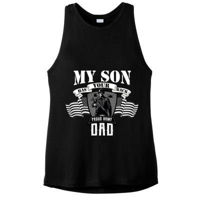 My Son Has Your Back Proud Army Dad USA Ladies PosiCharge Tri-Blend Wicking Tank