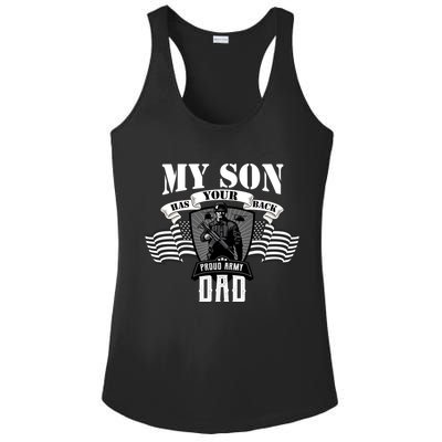My Son Has Your Back Proud Army Dad USA Ladies PosiCharge Competitor Racerback Tank