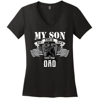 My Son Has Your Back Proud Army Dad USA Women's V-Neck T-Shirt