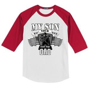 My Son Has Your Back Proud Army Dad USA Kids Colorblock Raglan Jersey