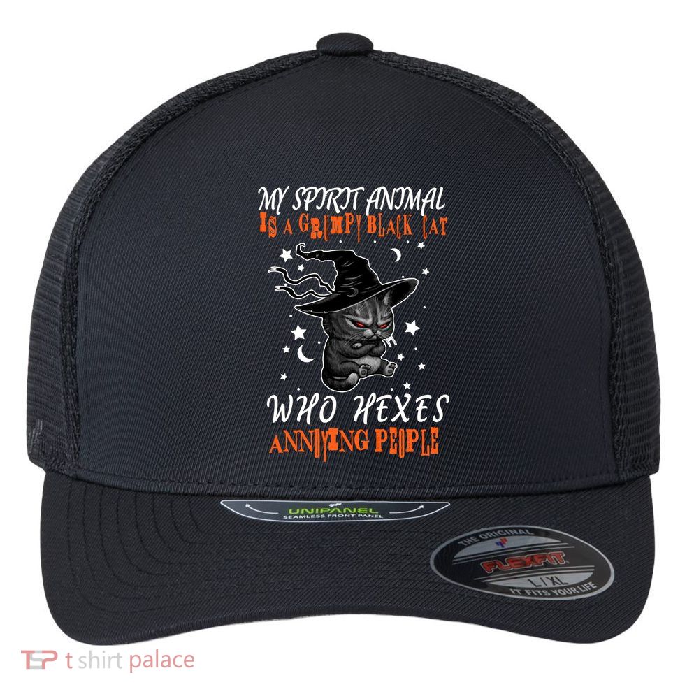 My Spirit Animal Is A Grumpy Black Cat That Hexes Annoying People Flexfit Unipanel Trucker Cap