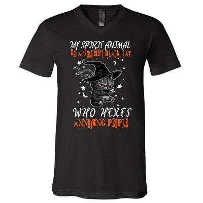 My Spirit Animal Is A Grumpy Black Cat That Hexes Annoying People V-Neck T-Shirt