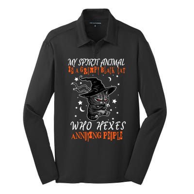 My Spirit Animal Is A Grumpy Black Cat That Hexes Annoying People Silk Touch Performance Long Sleeve Polo