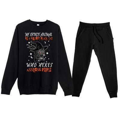 My Spirit Animal Is A Grumpy Black Cat That Hexes Annoying People Premium Crewneck Sweatsuit Set