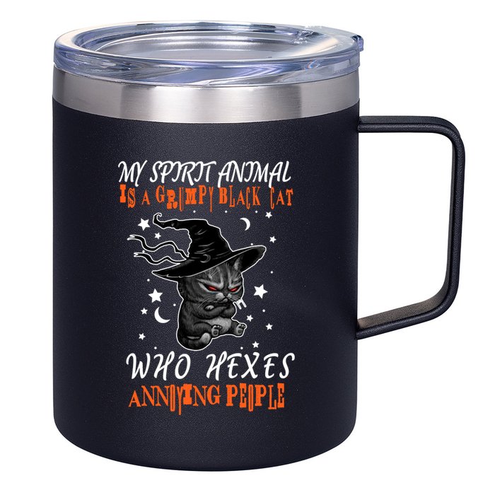 My Spirit Animal Is A Grumpy Black Cat That Hexes Annoying People 12oz Stainless Steel Coffee Mug