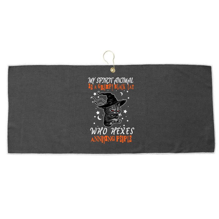 My Spirit Animal Is A Grumpy Black Cat That Hexes Annoying People Large Microfiber Waffle Golf Towel