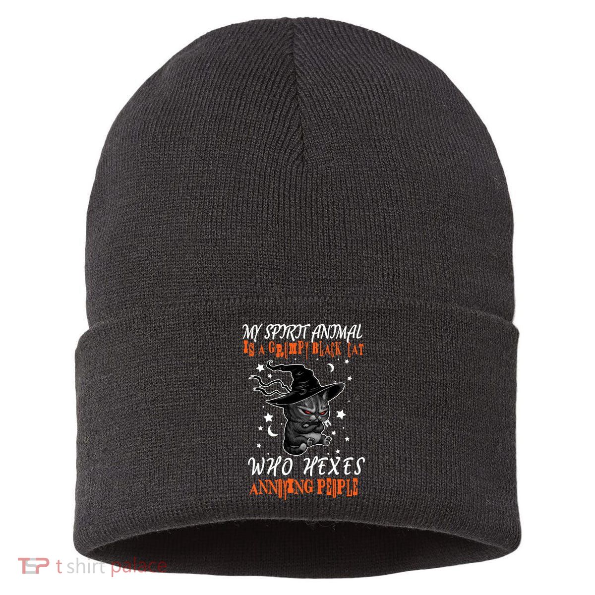 My Spirit Animal Is A Grumpy Black Cat That Hexes Annoying People Sustainable Knit Beanie