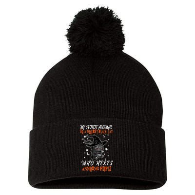 My Spirit Animal Is A Grumpy Black Cat That Hexes Annoying People Pom Pom 12in Knit Beanie