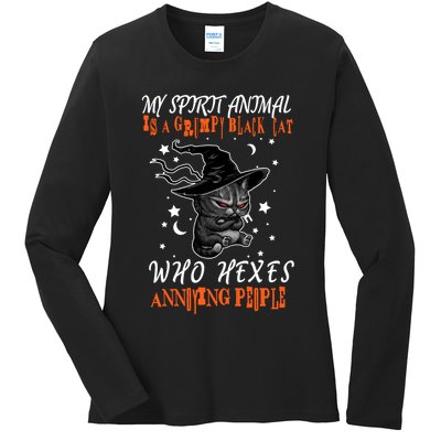 My Spirit Animal Is A Grumpy Black Cat That Hexes Annoying People Ladies Long Sleeve Shirt