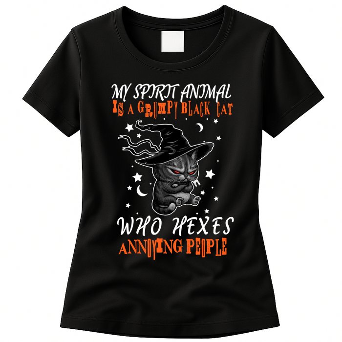 My Spirit Animal Is A Grumpy Black Cat That Hexes Annoying People Womens T-Shirt
