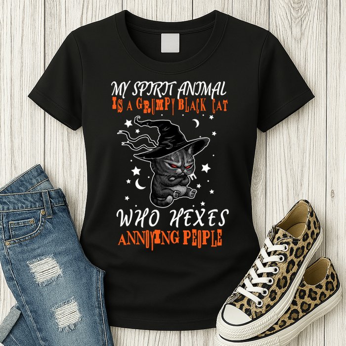 My Spirit Animal Is A Grumpy Black Cat That Hexes Annoying People Womens T-Shirt