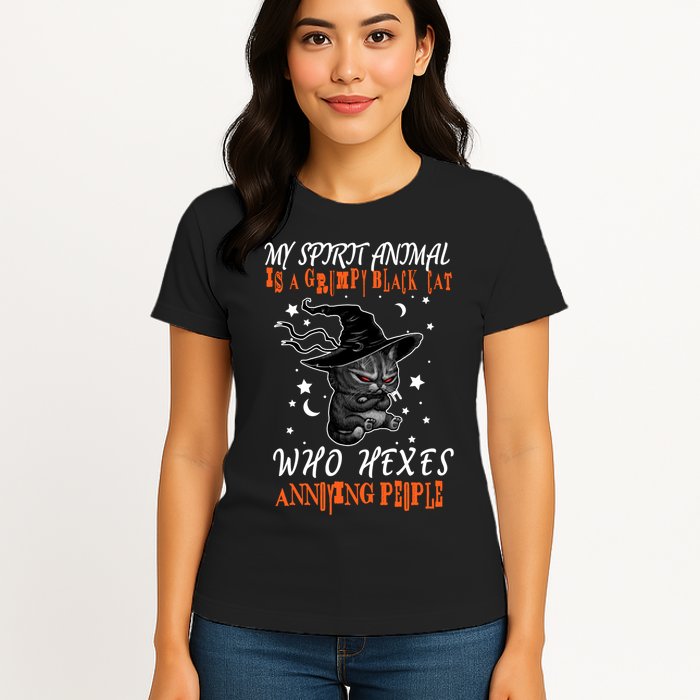 My Spirit Animal Is A Grumpy Black Cat That Hexes Annoying People Womens T-Shirt
