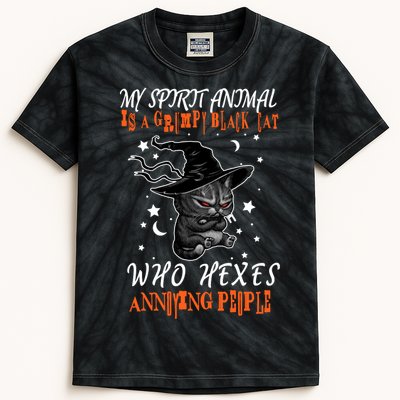 My Spirit Animal Is A Grumpy Black Cat That Hexes Annoying People Kids Tie-Dye T-Shirt