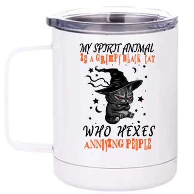 My Spirit Animal Is A Grumpy Black Cat That Hexes Annoying People 12 oz Stainless Steel Tumbler Cup