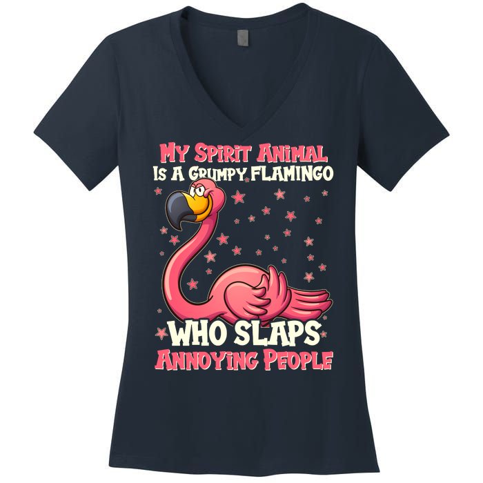 My Spirit Animal Is A Grumpy Flamingo Women's V-Neck T-Shirt