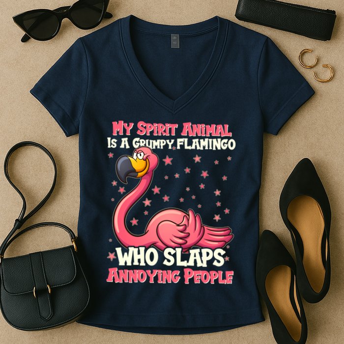 My Spirit Animal Is A Grumpy Flamingo Women's V-Neck T-Shirt